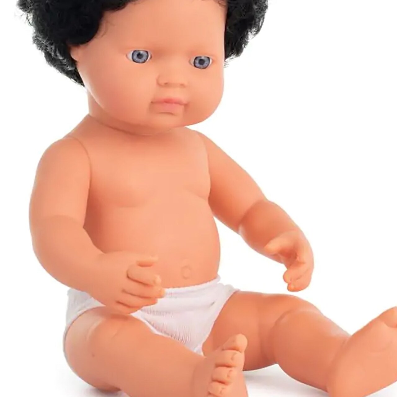 Anatomically Correct 15" Baby Doll, Caucasian Boy, Curly Black Hair (Polybag)